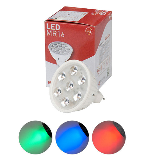 칼라 LED MR16 1.5W 220V 적색.청색.녹색 RGB 할로겐 대체용 저전력 전기절약 램프 실내용 다운라이트